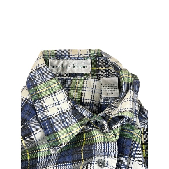 VTG Anchor Blue Men Blue Plaid Button Up Long Sleeve Shirt Sz M‎ - Picture 5 of 6